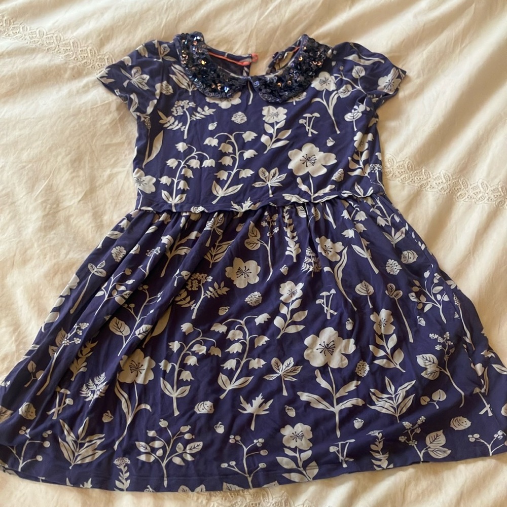 Purple floral Mini Boden Dress with sequin collar